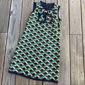 J. Crew Navy, Green, White & Red Geometric Bow-Front Shift Dress